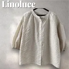 A222美品　Linoluce ギンガムギャザーブラウス　サッカー　五分袖　L