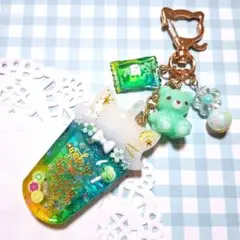 シャカシャカキーホルダー シェイカーキーホルダー クリームソーダ メロン ネコ