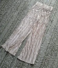 サイズF　レディース　ベージュ系 プリーツ加工 ゴムウエストパンツ
