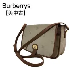 美品★バーバリー ホースマーク総柄ショルダーバッグ レザー キャンバス 斜め掛け