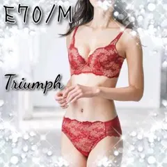 ☆新品☆トリンプ☆華やか羽柄レッド☆ストレッチ総レ-スセット☆E70/M☆