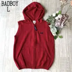 【UNIQLO × BAD BOY】ノースリーブ　綿ニットパーカー　赤　美品 L
