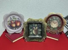 ハンドメイド　トールペイント　アイアン　小物入れトレー　飾皿　インテリア　3点