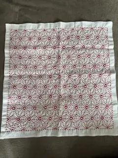 刺し子布 白地 赤花模様