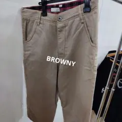 BROWNYベージュ チノパン ハーフパンツ チェック裏地M