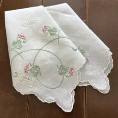 未使用　ワコウ　リネン　刺繍　ハンカチ　銀座和光　麻　WAKO 花柄