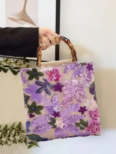 スパンコール花柄ハンドバッグ