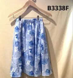値下げ★Lugnoncure☆青系花柄膝丈フレアスカート （B3338F）
