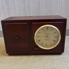 Ky27　昭和レトロ　時計付き　木箱　小物入れ　収納ボックス　ジャンク
