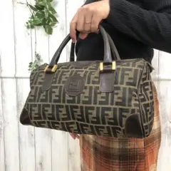 【フェンディ】ハンドバッグ ミニボストンバッグ ズッカ柄 ブラウン レザー