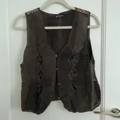 Rose Fashion ブラウンノースリーブベスト　レザー
