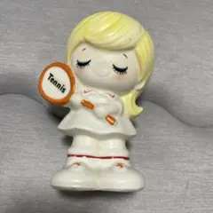 水森亜土風？　テニス少女 陶器貯金箱