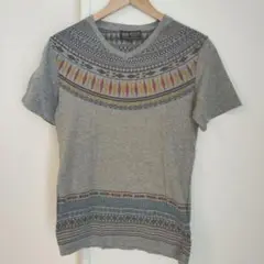 BEAMS HEART グレー Vネック Tシャツ M 幾何学