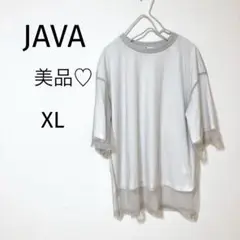 JaVa ジャバコラボ　チュールレイヤードバックプリントシンプルTシャツ　XL