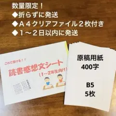 【１〜２年生向け】これで書ける！読書感想文シート＋原稿用紙５枚セット