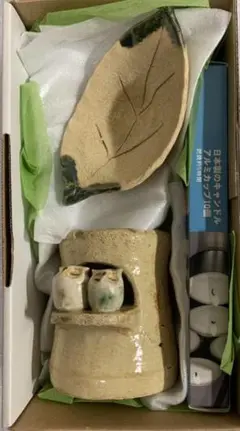 フクロウ 茶香炉 陶器 カップ入りキャンドル付き 未使用 アロマポット 梟