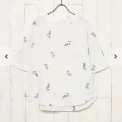 Bleu Bleuet コットンリネン刺繍ブラウス　ランダムフラワーホワイト