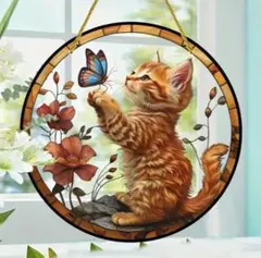猫さんと蝶々　アクリル看板273　インテリア雑貨　愛猫家　サンキャッチャー