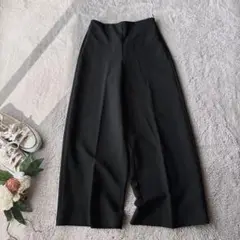 美品(XS)ZARA/ザラ/ストレッチワイドパンツ/ズボン/センタープレス/黒