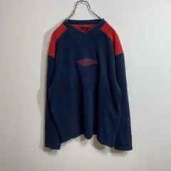 UMBRO アンブロ フリース 刺繍 ロゴ刺繍 センター 長袖 紺色 赤 L