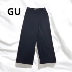 643 GU ワイドストレートパンツ 黒 シンプル 上品 大人カジュアル L