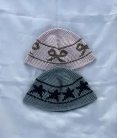 キッズクロシェハット　ベビークロシェハット　 星模様　子供用帽子