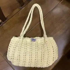 イエローの松編みショルダーバッグ　ハンドメイド　（コットン糸）