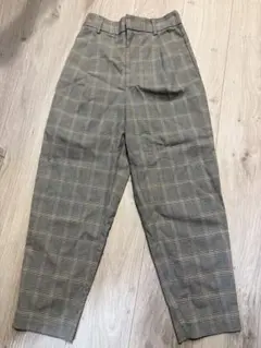 グレー系チェック テーパードパンツ S