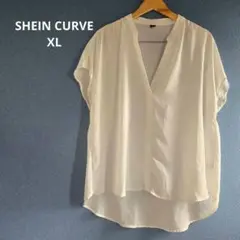 ホワイト Vネック 半袖シャツ 【XL】無地 シースルー 夏 合わせやすい