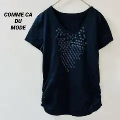 コムサデモード　ネイビー　半袖　Tシャツ　三角形プリント　装飾　Mサイズ