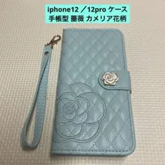 iphone12 ／12pro ケース 手帳型 薔薇 カメリア花柄