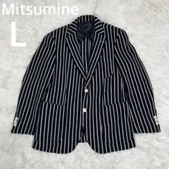 ✴︎ Mitsumine ミツミネ　ストライプ　ウール　ニットジャケット　紺色