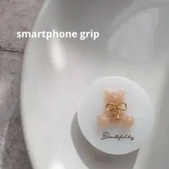 レジン スマホグリップ くまさんʕ•ᴥ•ʔ ホワイト