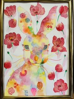 プロフ必読‼️Anemone bunny水彩絵画原画抽象画、銀河鉄道、a4、額縁付