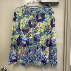 花柄ビジュー付き長袖シャツ 前ジップ