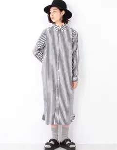 ビームスボーイ ストライプボタンダウンロングスリーブワンピース