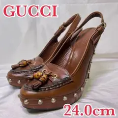 超美品 GUCCI パンプス アーモンドトゥ セットバックヒール ウッドソール