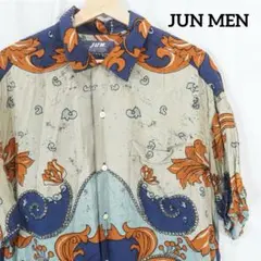 ☆美品☆JUN MEN 半袖シャツ　アロハ　レーヨン　総柄　ヴィンテージ　90s