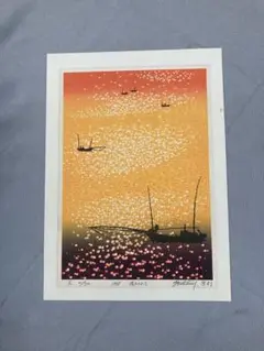 牧野宗則「月への小道」木版画 1994年制作 直筆サイン入り 額縁入り 限定品 牧野宗則「月への小道」木版画 1994年制作 直筆サイン入り 額縁