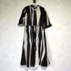 freeStyle ストライプ 七分袖 ロングワンピース　Sサイズ