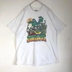 2927　GOLFLAND ワニ　ビッグプリント　半袖　Tシャツ　白