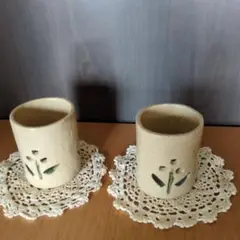 陶器製花模様　おしぼり入れ　小物入れ　2個セット