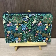 フラットポーチ ユキエモン ぺったリーフ ブラック
