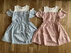新品 女の子 キッズ 肩出し ワンピース 小花柄 セット 110センチ