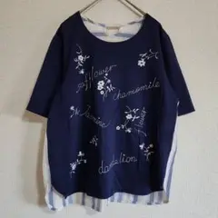 【Sunfel du】（M）花柄刺繍切替えカットソー/きれいめブラウス/総柄