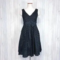 【JILLSTUART】ノースリーブ フレアワンピース 綿レース 黒 リボン