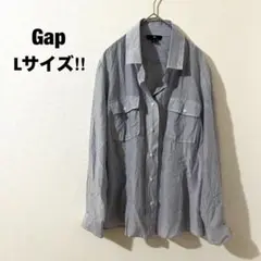 GAP ギャップ 長袖シャツ ストライプ ブルー 大きいサイズ L メンズ
