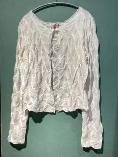 美品　カーディガン　ホワイト　個性的　カットソー　透け感アリ