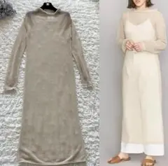 ＜TAN/タン＞メッシュニットロングワンピース　ベージュ