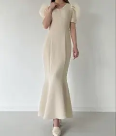 JUNOAH あやかちゃんコラボ　パワショルVネックマーメイドワンピース